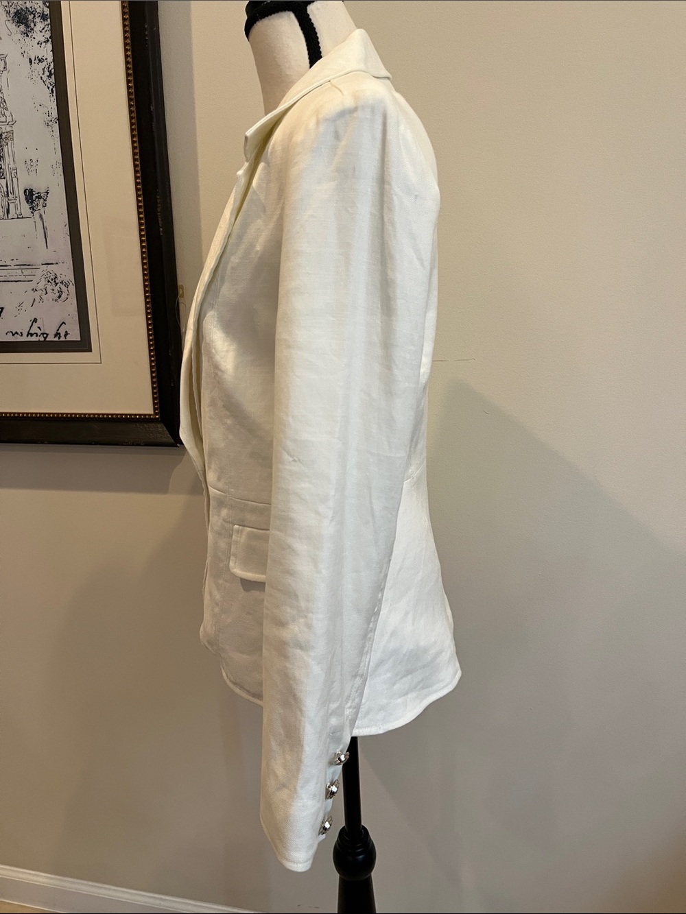 AS by DF Ivory Blazer Jacket Silver Button  Size Small Linen Tailored - Picture 10 of 14